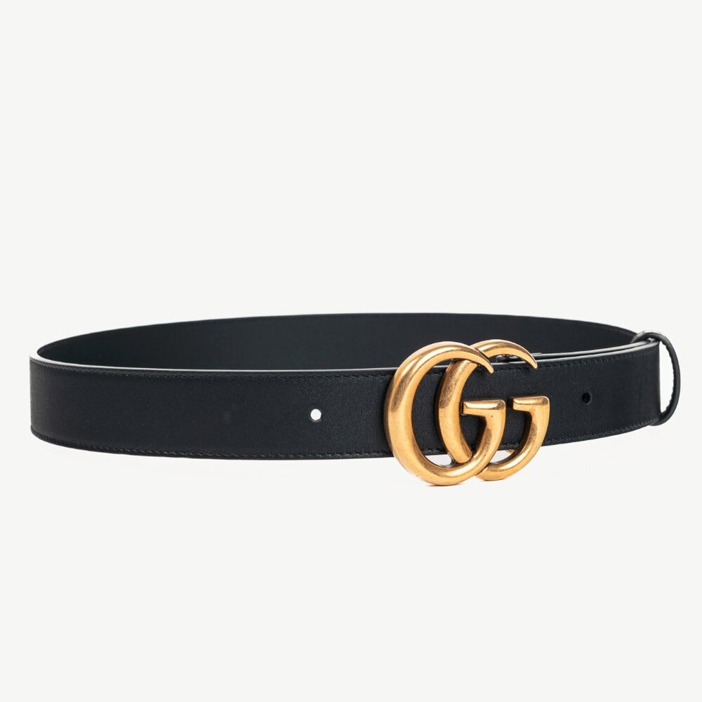 Gucci GG Marmont Black Leather Thin Belt